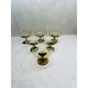 Vintage Libbey Tawny Accent Brown Low Coupe Champagne Glasses Set of 6 3.75x4in
